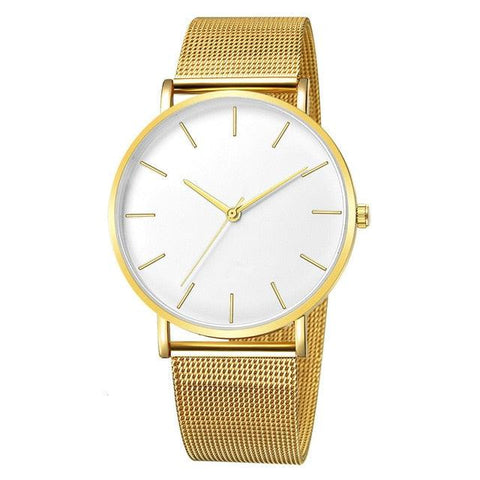 Men Fashion Watche Stainless Steel Mesh Belt Quartz - Golden Buy